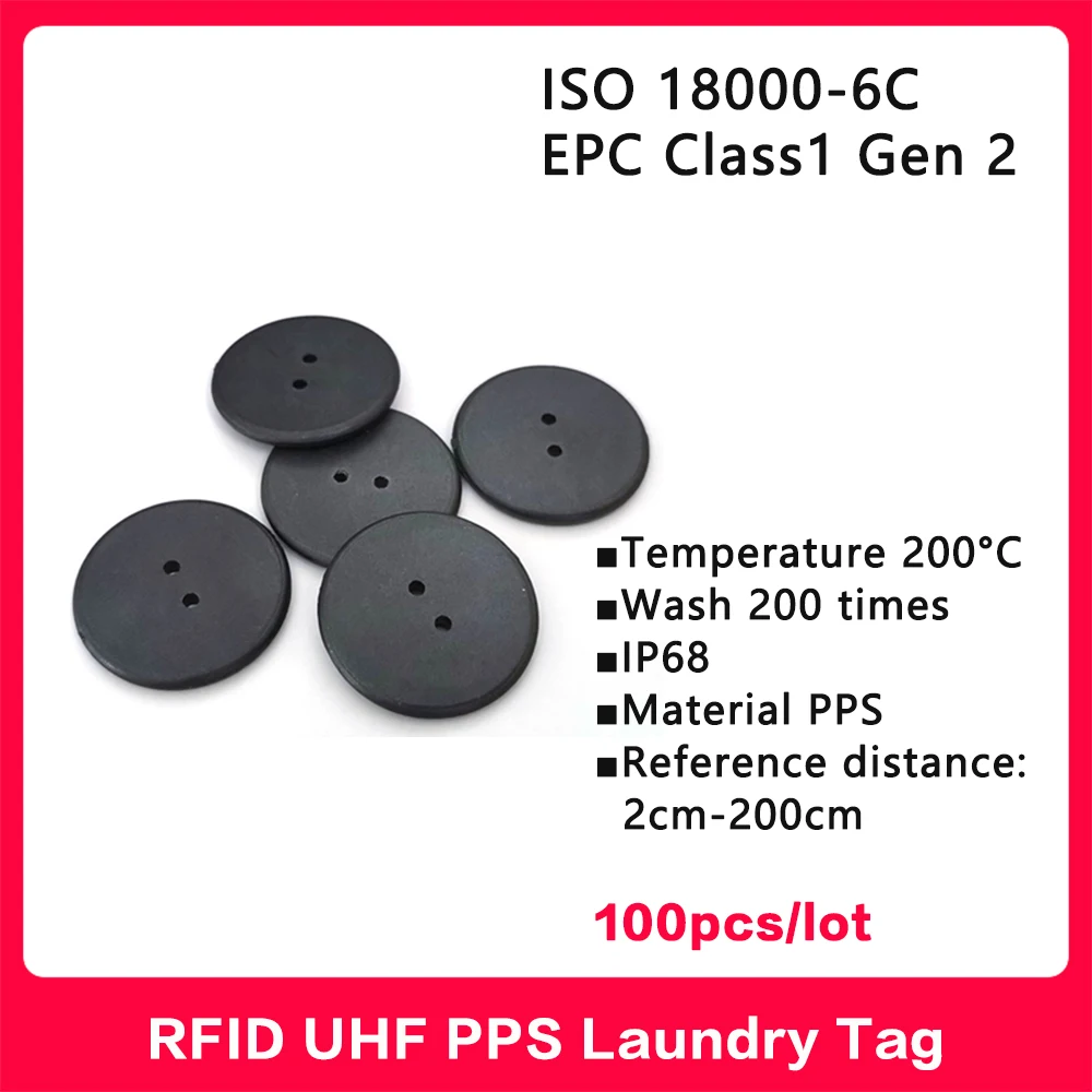 RFID UHF Laundry Tag 860-960MHz High Temperature Resistant PPS-button RFID Tags Smart Card ISO 18000-6C with Alien chip 100pcs