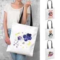 women canvas tote wide rope astronaut series shoulder bag fabric reusable beach handbags shopper bags