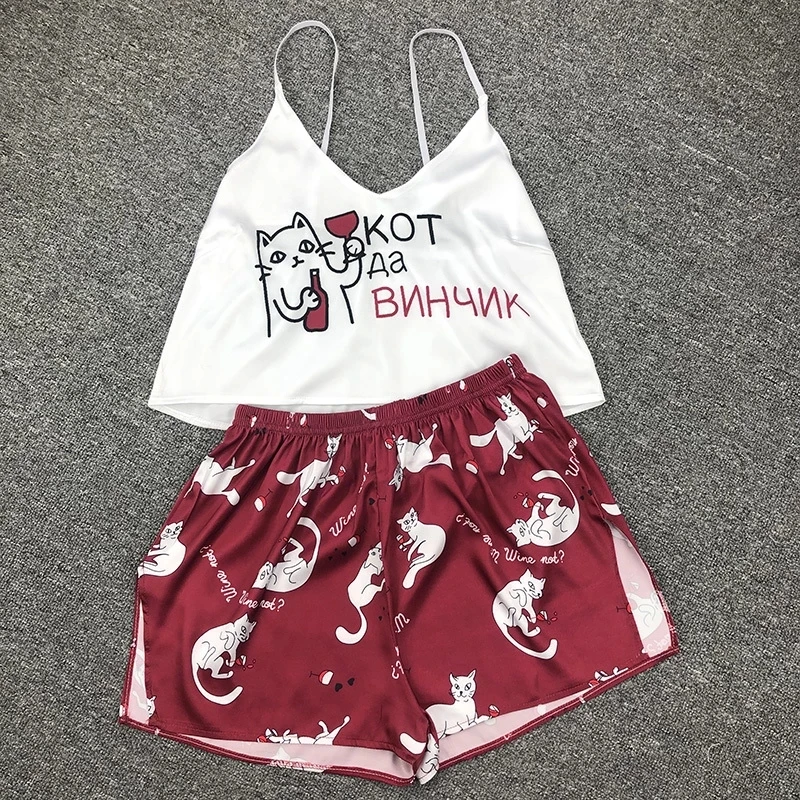 

QWEEK Unicorn Pajamas for Woman Silk Sexy Pijamas Girls Sleepwear Satin Home Suit Summer Pyjama Femme V Neck 2020 Dropshipping