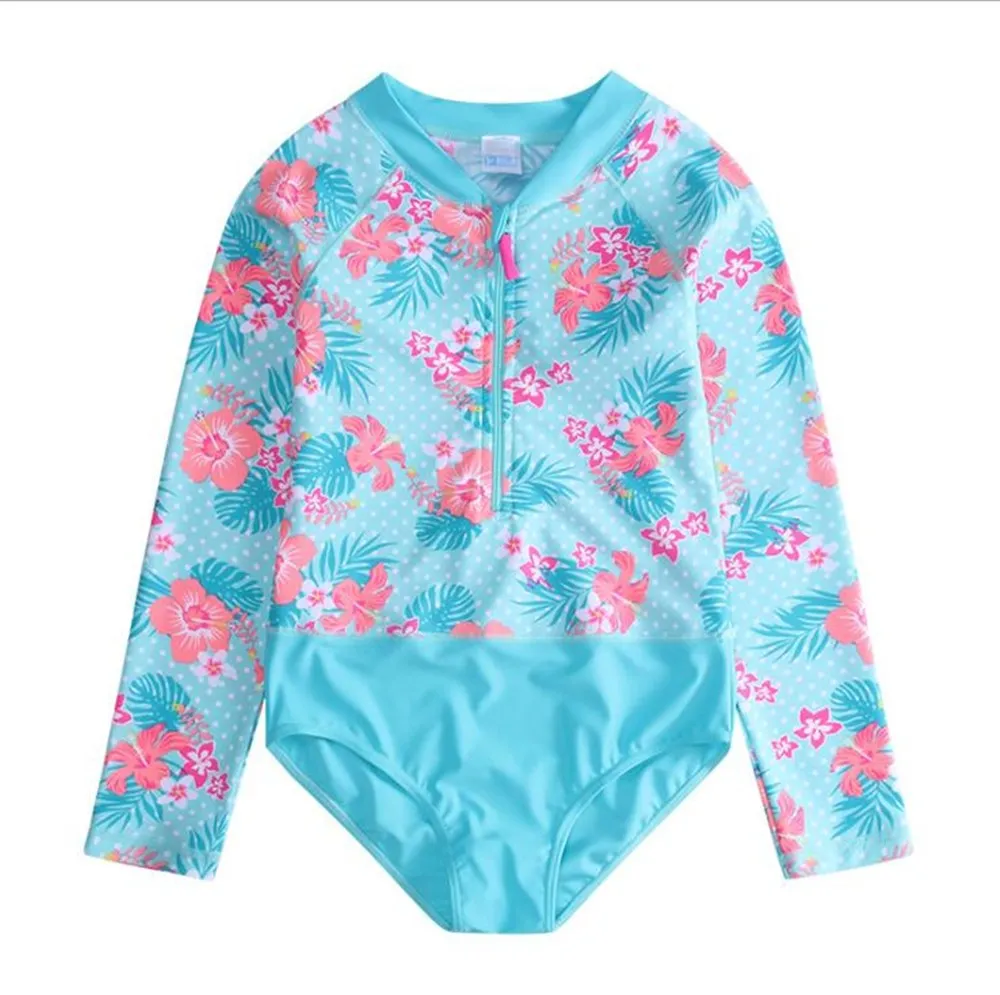 

Wishere One-piece Baby Girls Swimwear Kids' Swimsuit Long Sleeve Bathers Sun Protection Sunsuit Toddler Beachwear for Swimming