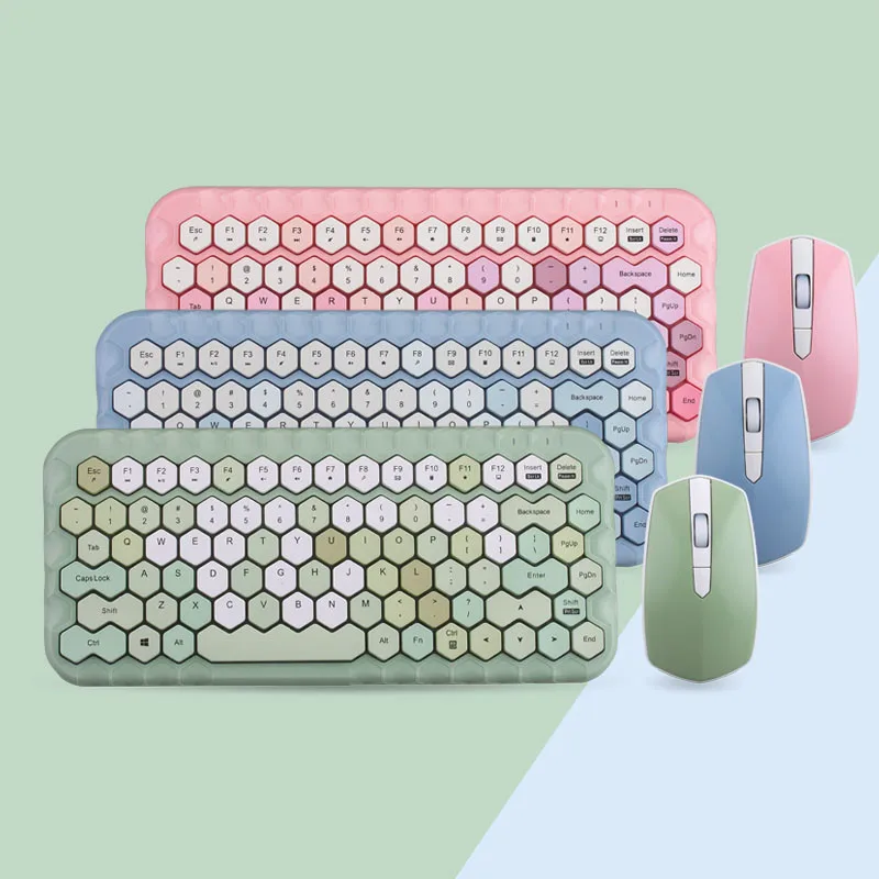 Wireless Bluetooth Keyboard Mouse set Kit Girl Heart Steampunk 2.4G Wireless Mouse Retro Colorful 104 Round Keys for Home Office