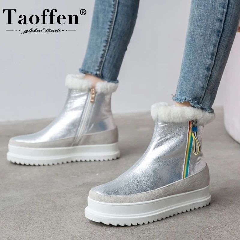 Женские Теплые ботильоны из натуральной кожи Taoffen зимние плюшевые полусапожки