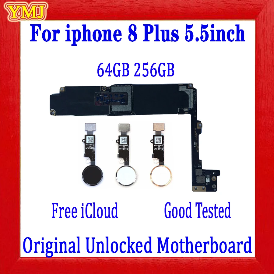 Free icloud For iphone 8 Plus Motherboard 64B 256GB,100% Original Unlock With/No Touch ID Full Chips Test Logic Board Good Worki