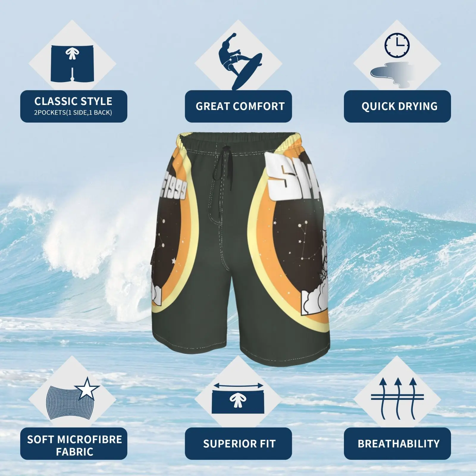 Пространства 1999 Винтаж Стиль Пляжные шорты мужские пляжные для купания Андерсон