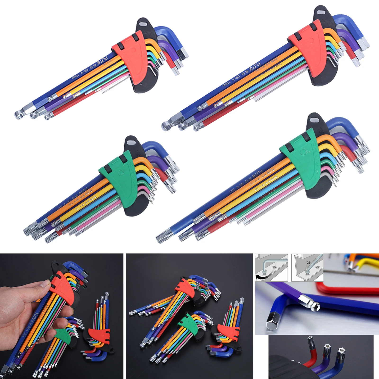 

Ball End Hex Key Wrench Set 9 Piece Spanner T10-T50 1.5-10mm L Type for Cars