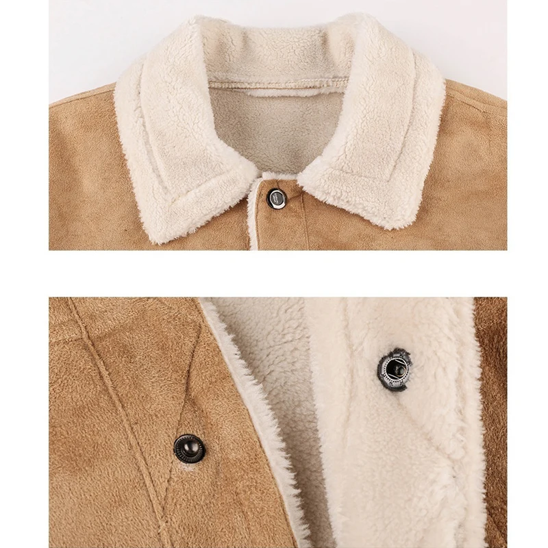 

Winter Men's Coat Fashion Lapel Motorcycle Biker Jacket Warm Thick Fleece Windproof Jackets Men Faux Fur Vintage Jacket Men