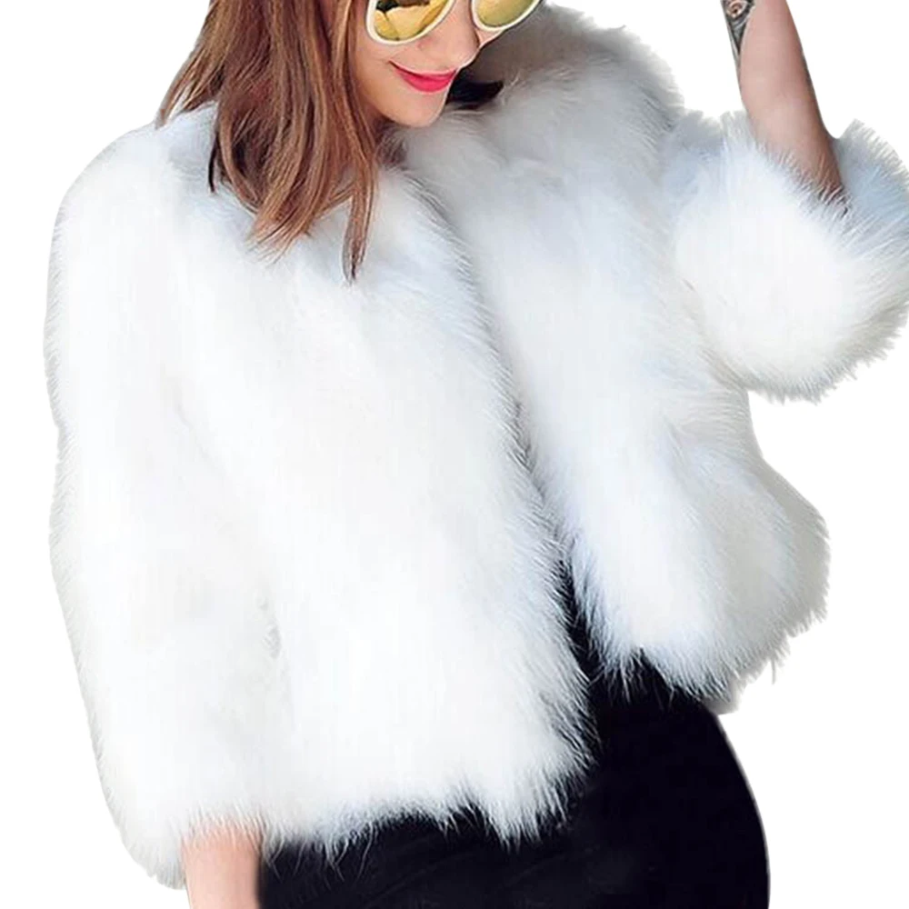 Женское пушистое пальто из искусственного меха с кроличьим мехом короткая