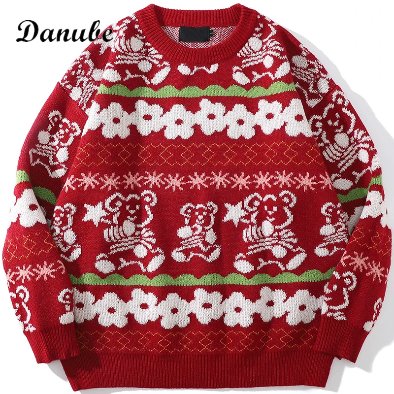 

Рождественский женский свитер винтажный пуловер с цветами в Корейском стиле преппи BF джемпер оверсайз осенне-зимний свитер с круглым вырез...