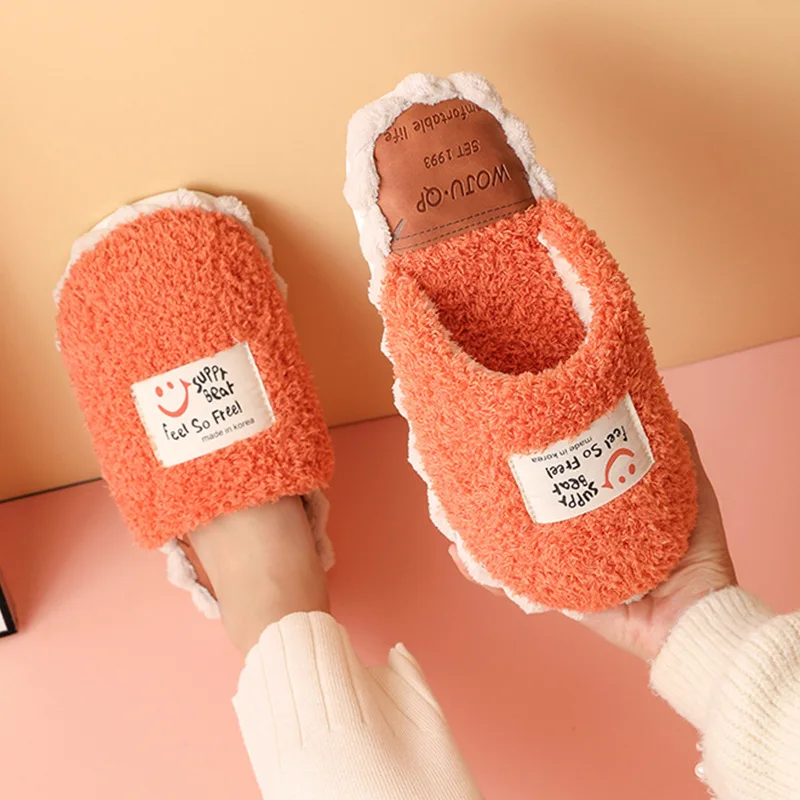 

Women 2022 Winter Curl Plush Cute Cartoon Slippers Warm Fuzzy Platform Shoes Couples Floor House Non-slip Soft Cotton Slides