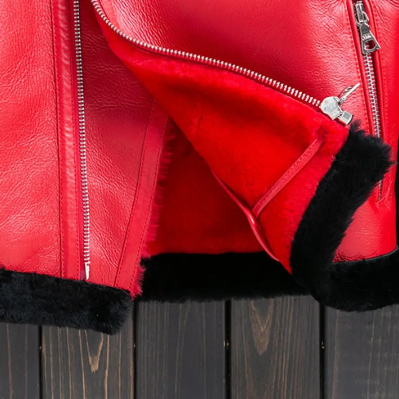 

Luxury Sheepskin Genuine Brand Leather Motorcycle Biker Jacket Male Top Quality Shearling Coat Fashion Mens Real Fur Outerwear