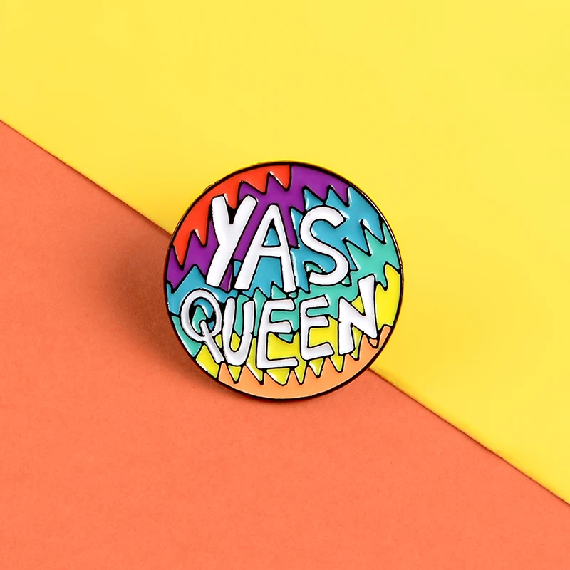 YAS QUEEN круглая булавка фиолетовый синий желтый значок цитата женская джинсовая