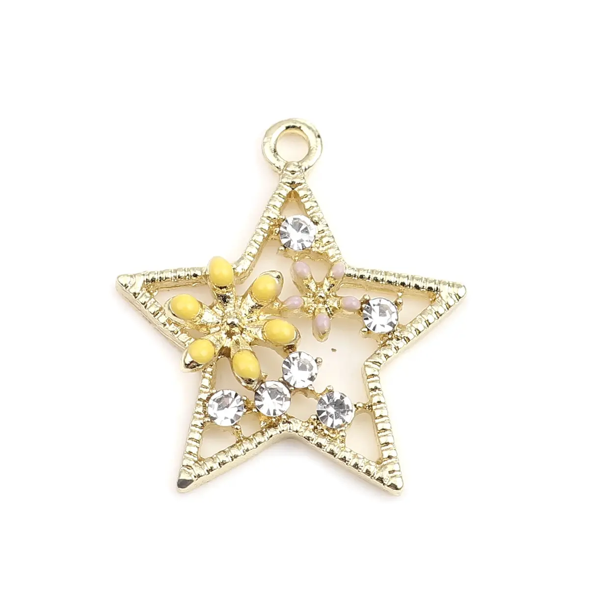

5 PCs Creative Star Charm Pendants Pentagram Star Yellow Flower With Rhinestone Enamel Charms For Women DIY Jewelry Accessories
