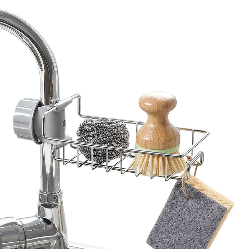 Adjustable Faucet Drainage Shelf Stainless Steel Kitchen Sundries Storage Rack For Bathroom Soap Rag And Sponge Organize Holder |