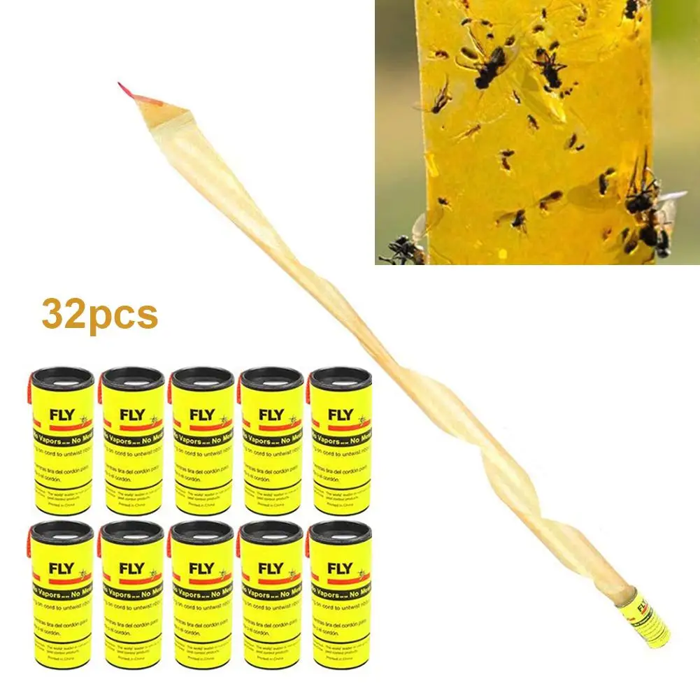 

32 Rolls Disposable Sticky Insect Glue Catcher Home Farm Fruit Flies Trap Paper
