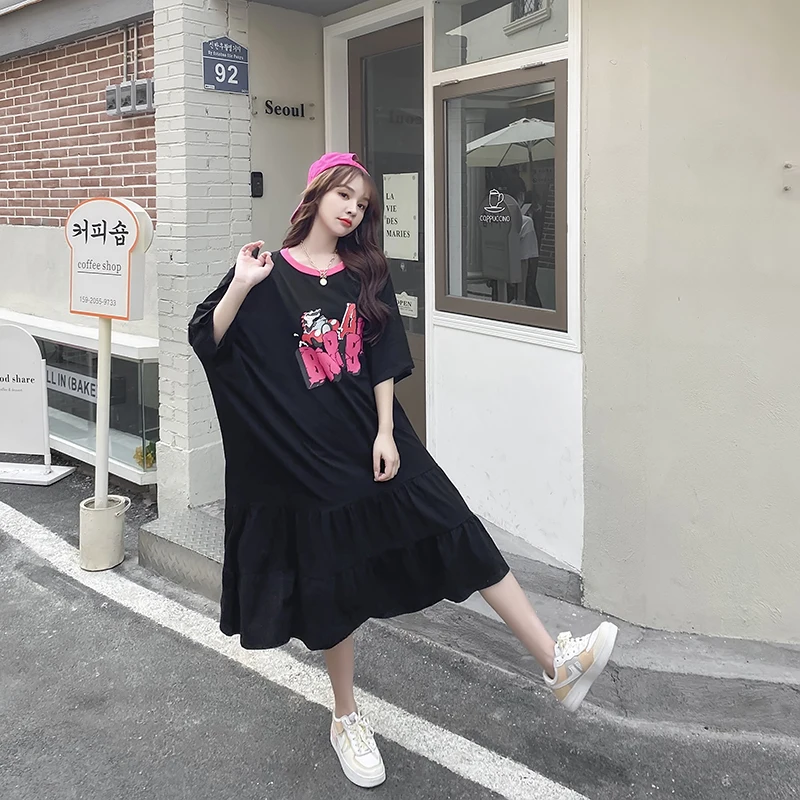 

NYFS 2021 New Korean Fashion Loose Woman Dress Vestidos Robe Elbise Printing Summer Dress