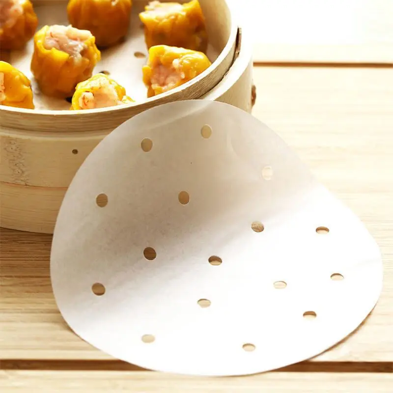 

100Pcs/Bag 7.5/9 inches Air Fryer Steamer Liners Premium Perforated Wood Pulp Papers Non-Stick Steaming Basket Mat Baking