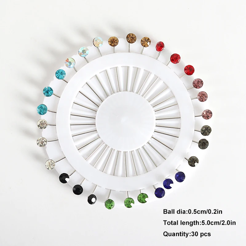 

30 pcs/lot Crystal Clip Scarf Pin Sewing Snag For Wedding Hat Accessories Lady Muslim Shawl Women Jewelry Wholesale