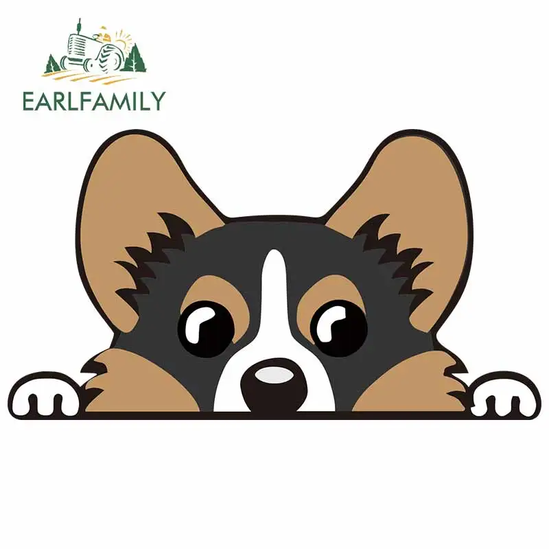 EARLFAMILY 43см x 26,8см Наклейка на кузов автомобиля для трехцветного уэльского корги в стиле мультфильма Водонепроницаемая виниловая графика для Солнцезащиты.