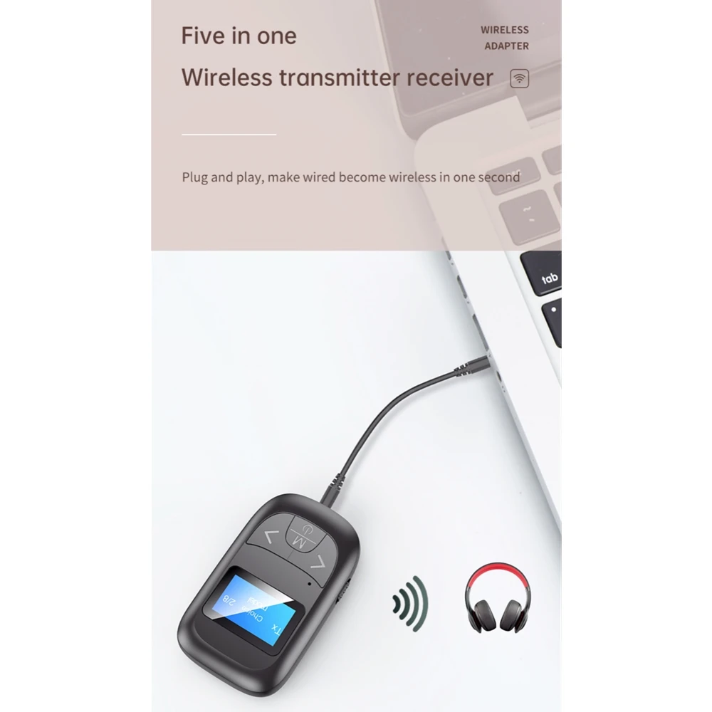 

5.0 Bluetooth Adapter LED Screen Wireless Audio Blue Tooth Transmitter Receiver for PC TV Car 3.5mm AUX Music Sender Adaptador