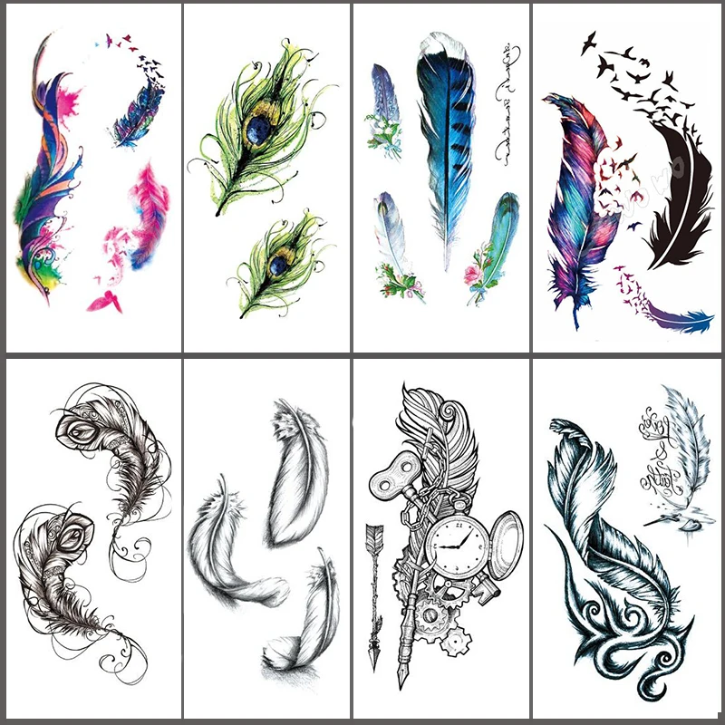 Временная тату наклейка водостойкая с перьями ворона|tattoo sticker|waterproof temporary tattoo