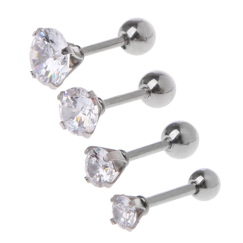 

4PCS Stainless Steel Ear Studs Piercing Barbell Earrings Cubic Zirconia Inlaid 97QF