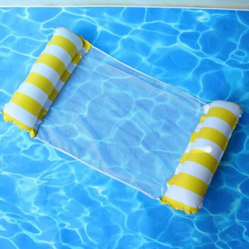 

Hot Sale Netted Floating Row Pvc Material Foldable Backrest Floating Drainage Upper Toy Inflatable Striped Floating Bed Hammock