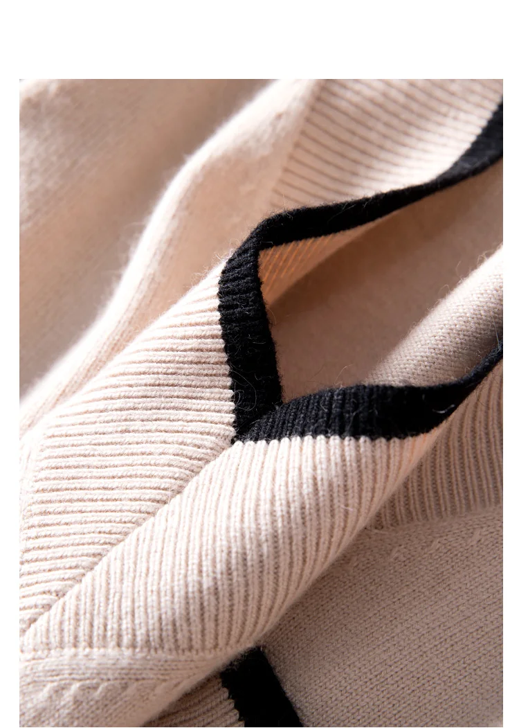 Time-limited Full Wool New Cashmere Suit Fashion Color Matching V-neck Sweater And Feet Pants Warm Two Piece Set Apricot