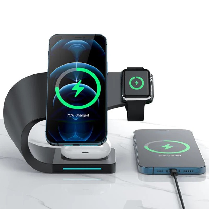 

15W Qi Magnetic Wireless Charger Statio 4 in 1 Fast Charging Mobile Phone Holder For iPhone 13 Pro Max Xiaomi 11 10 Huawei P40