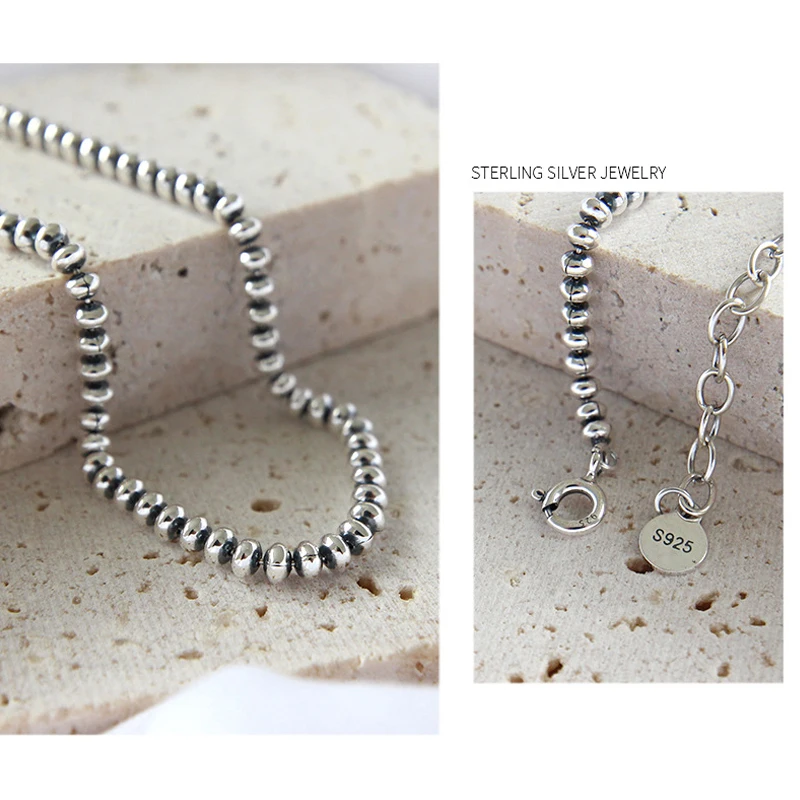 Женский винтажный Простой браслет из серебра 925 пробы с бусинами | Украшения и