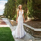 Кружевное Свадебное платье без рукавов, с глубоким V-образным вырезом