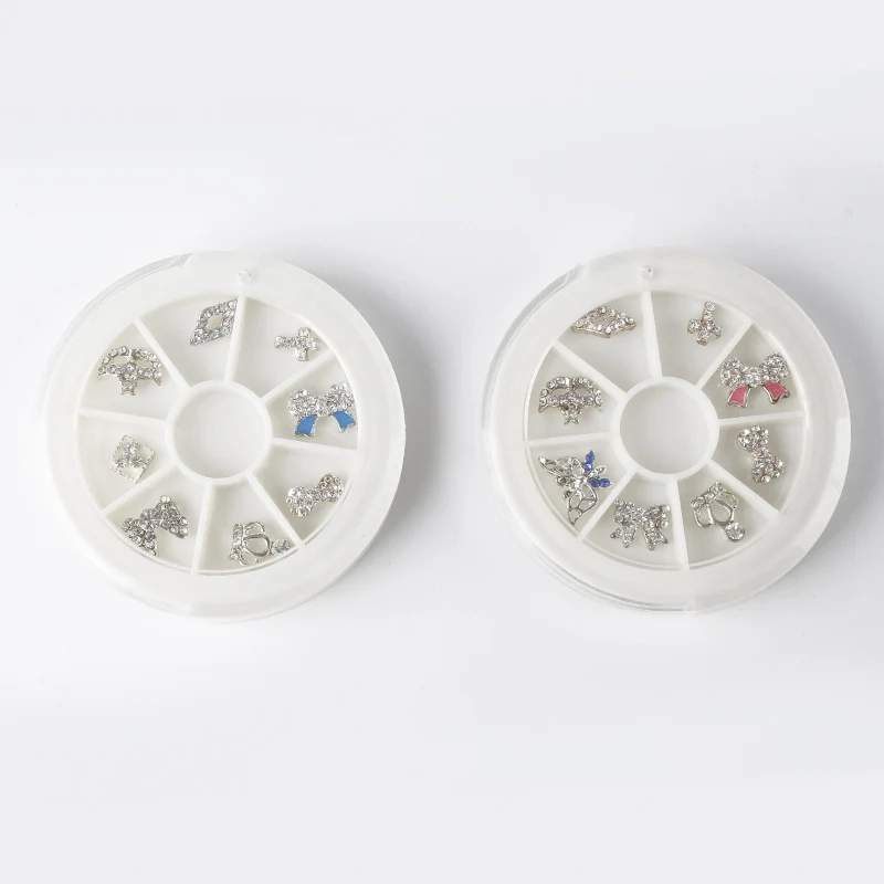 8 форм/коробка серебряные амулеты Алмазный металлический бант Блестящий 3D дизайн