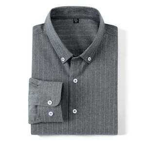 Мужская Повседневная рубашка в полоску, серая мягкая рубашка из матовой ткани с длинными рукавами, повседневная, без карманов, для отдыха, на веснуосень