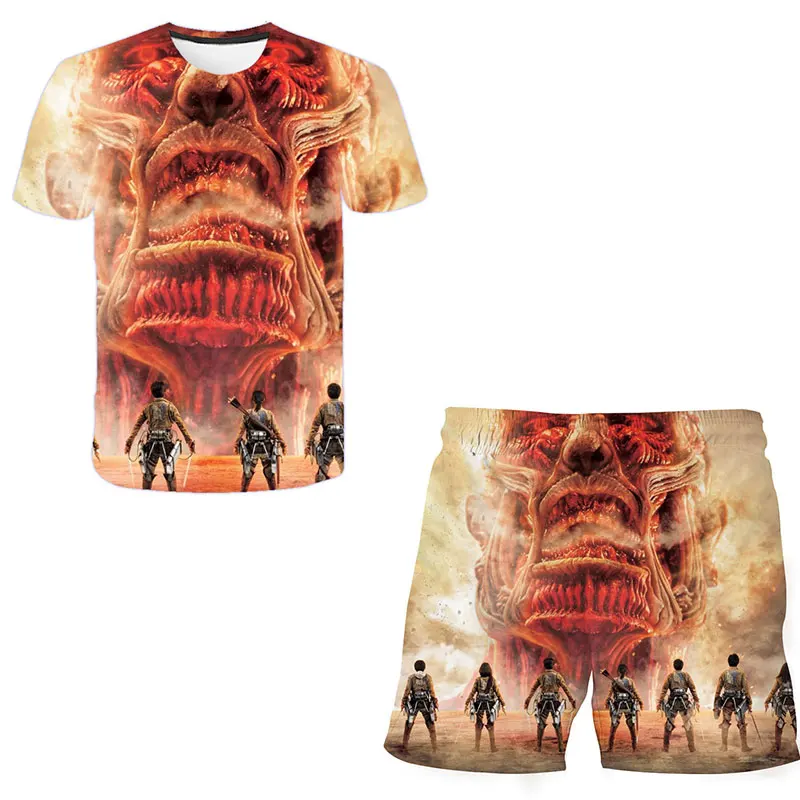 

New Summer 4 to14 Years Children Clothing Set Attack on Titan Boys Clothes Set Kids Pants Baby Boys T Shirt 3d print Boy Outfit