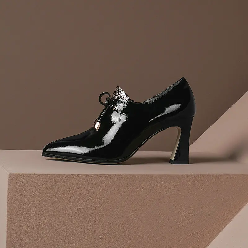 

Genuine Leather Pointed Toe Party High Heels Shoes Woman zippers Spring Summer Brand Office Pumps Shoes