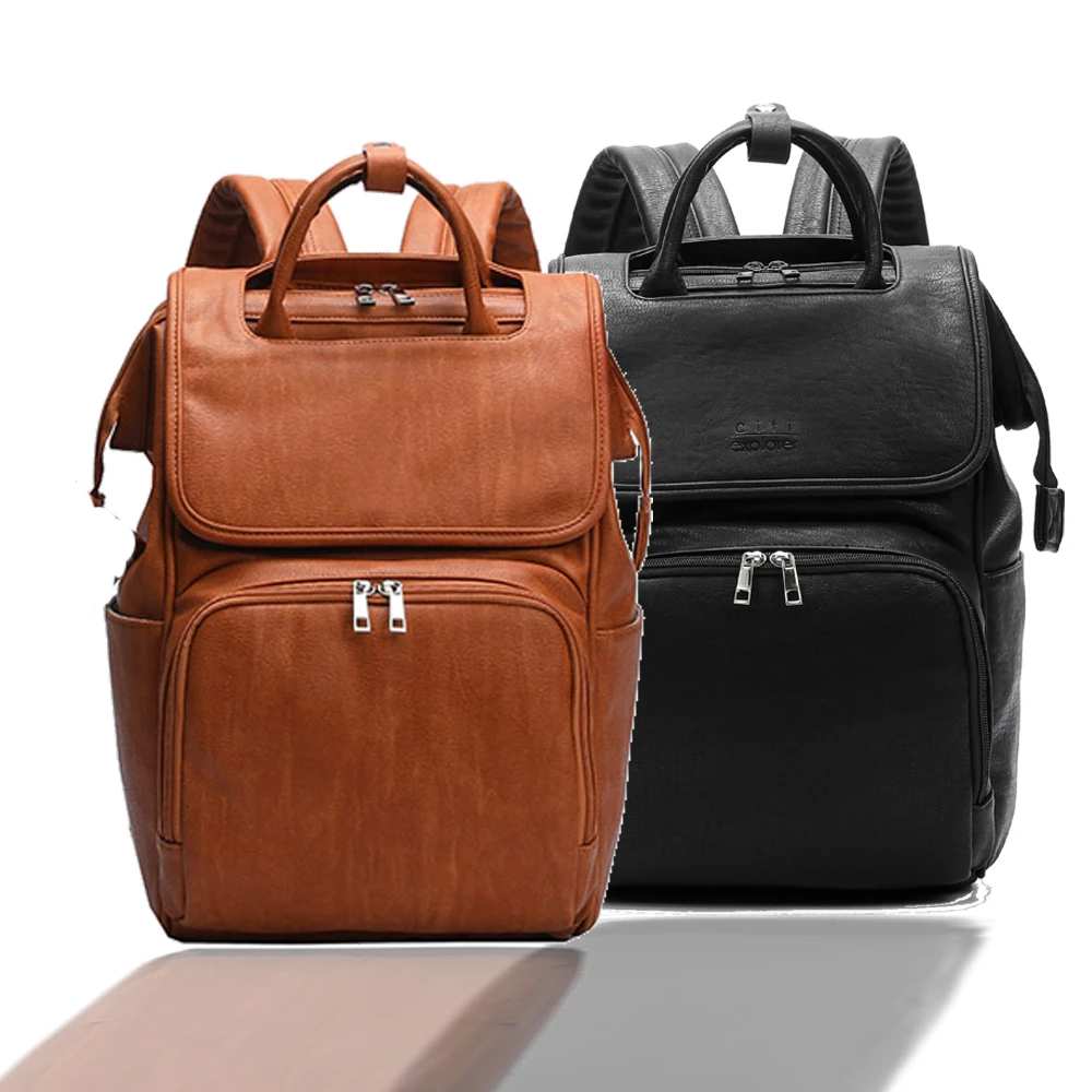 

Новый модный качественный рюкзак унисекс из искусственной кожи для детских подгузников + пеленка + ремни для коляски рюкзак для новорожденн...