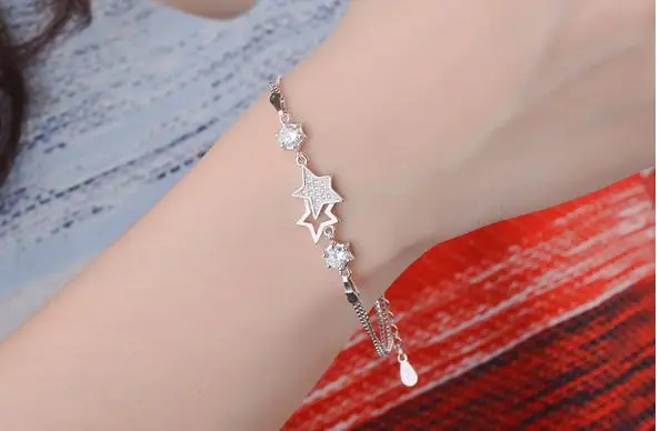 S925 Стерлинговое серебро браслет с пентаграммой женский новый модный