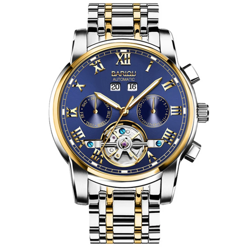BAIOU Мужские автоматические наручные часы Tourbillon Скелет из нержавеющей стали