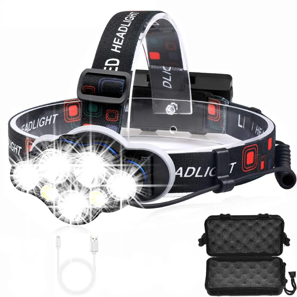 

7 Led Koplamp Koplamp Hoofdlamp Head Zaklamp Lantaarn Waterdichte 40000LM Krachtige Koplamp Usb Oplaadbare led headlamp
