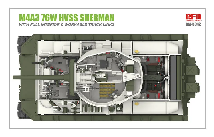 RYE FIELD RFM 5042 масштаб 1/35 M4A3 76W HVSS SHERMAN w/Полный Интерьер и работоспособные звенья