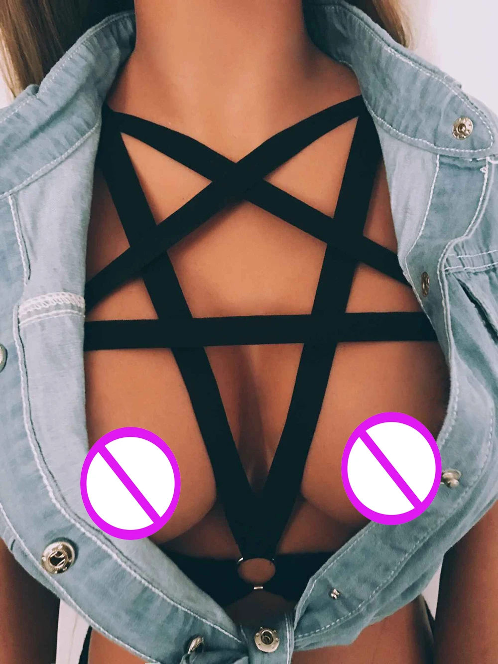 

New women's five-pointed star bind underwear spring and summer popular sexy hollow-out perspective underwear Black belt bra