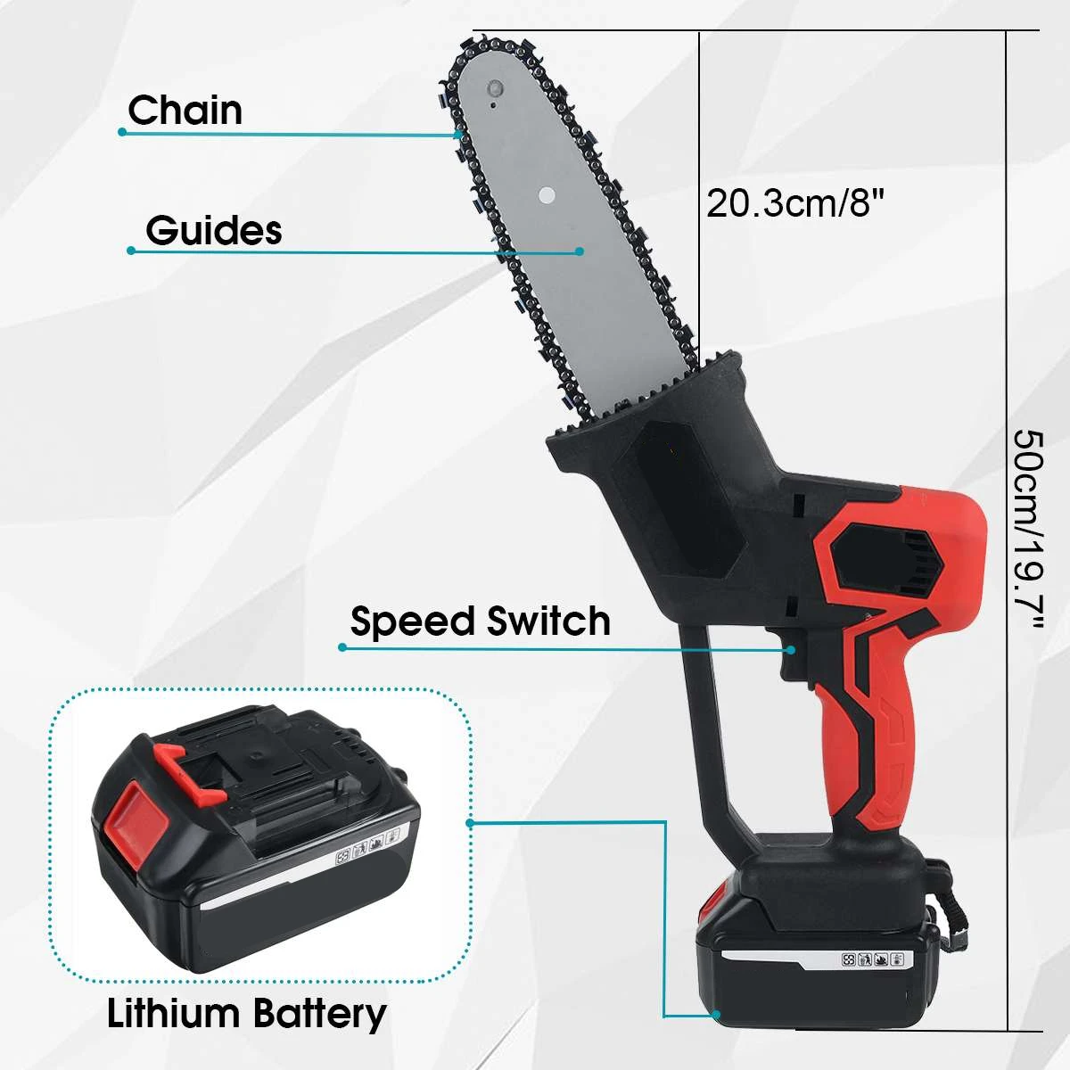 

288V 1500W 8 inch Electric Saw Rechargeable Chainsaw with 1 Battery Brushless Motor One-Handed Wood Cutter For Makita Battery