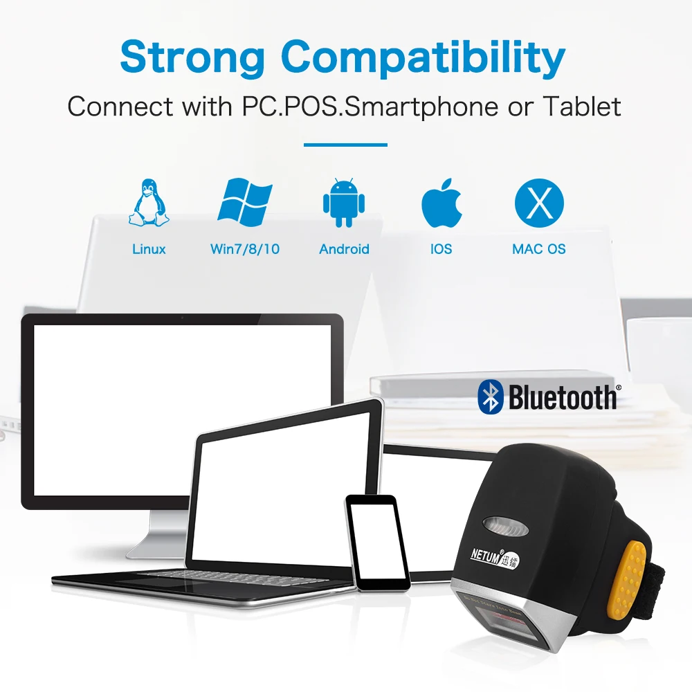 Портативный сканер штрих-кодов NETUM R2 2D Bluetooth PDF417 QR-код на светодиодном экране для