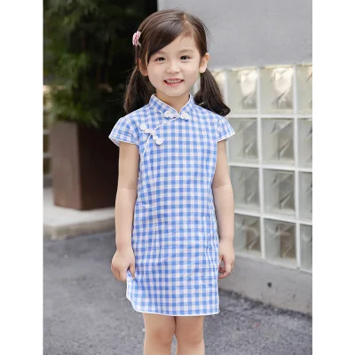 Чонсам из хлопка и льна с коротким рукавом для девочек qipao размеры от 2 до 8 лет|red