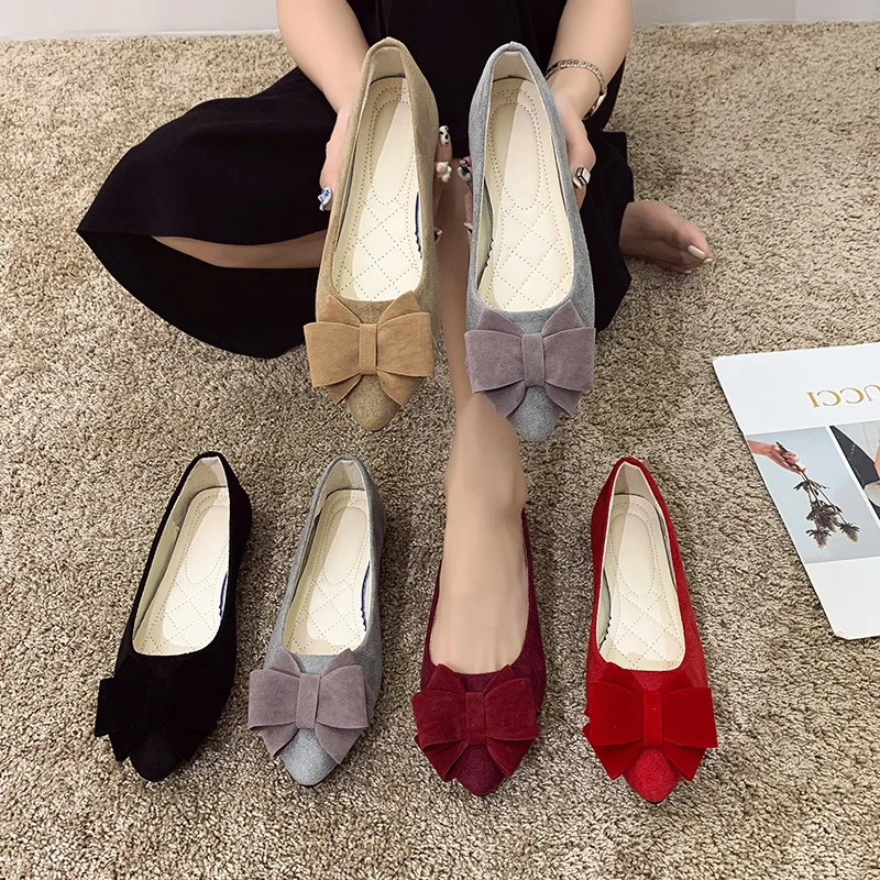 

big size Bow women's flats Contracted shallow mouth Pointed flat shoes for women spring summer autumn korean style woman shoes