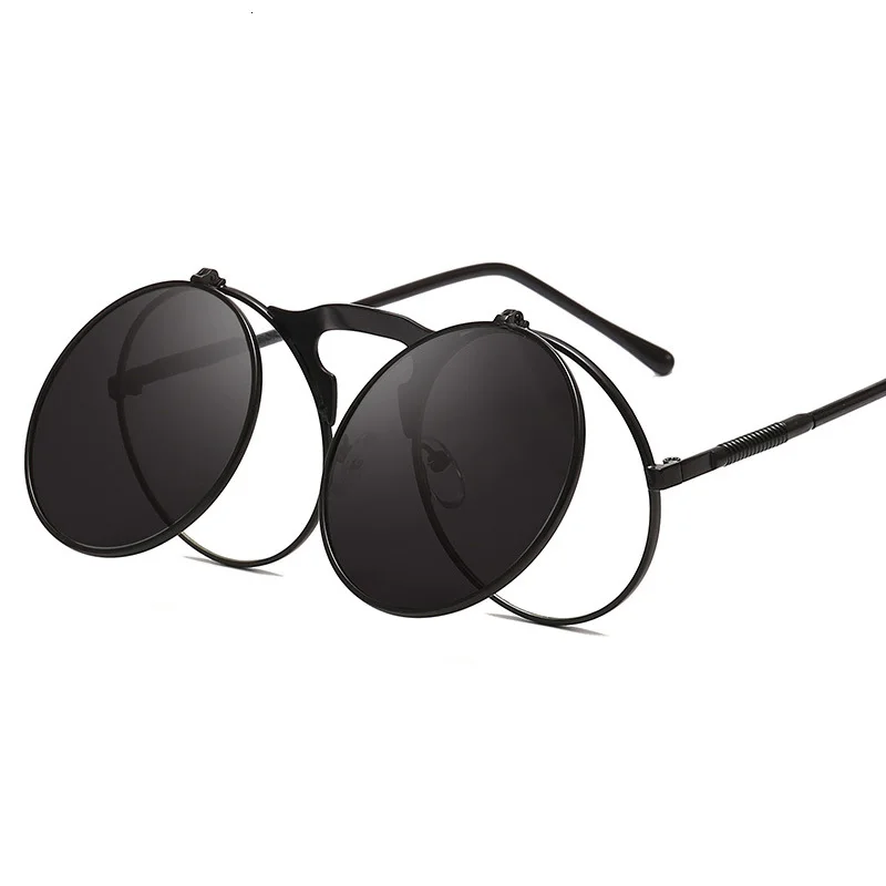 Солнцезащитные очки унисекс в стиле ретро стимпанк с откидной крышкой зеленые