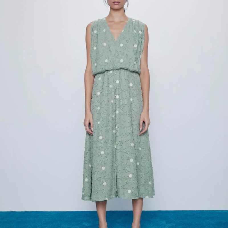 Летнее платье для женщин 2020 новая мода узор в горошек вышивка и жаккардовый