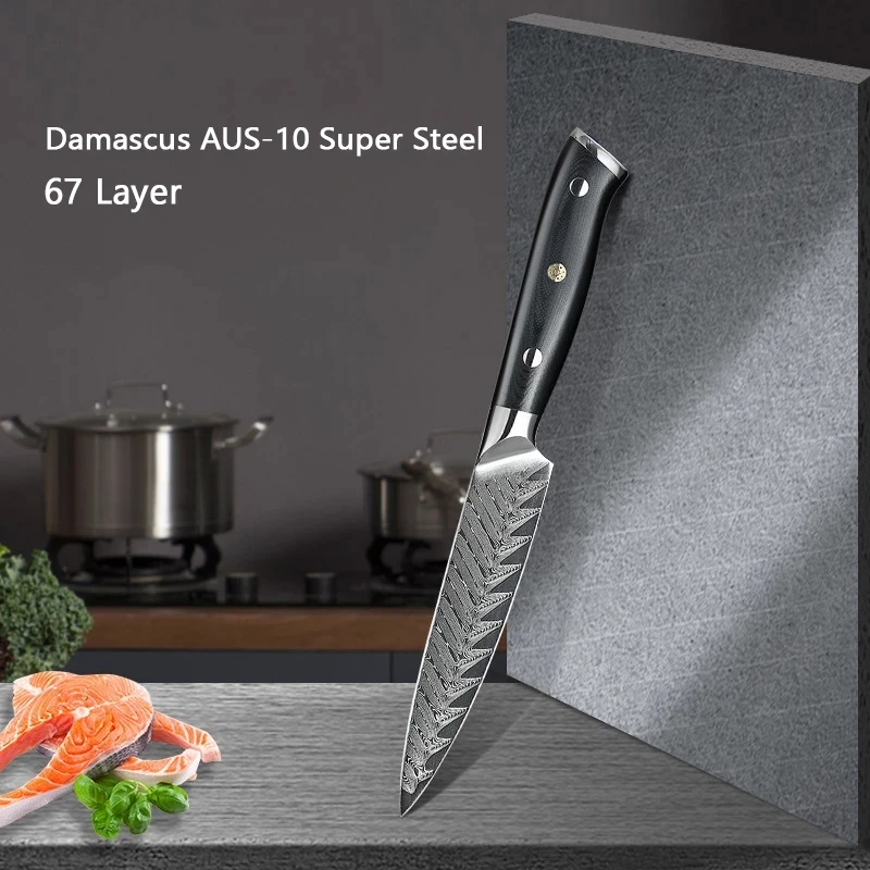

Нож шеф-повара дамасский, Профессиональный кухонный столовый прибор из супер-стали, 5 дюймов, 67 слоев, в японском стиле