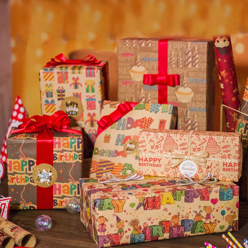 

50x70cm Craft Paper Cartoon Printed Happy Birthday Wrapping Paper Decoration Funny Children's Fun Friends Birthday Gift Box