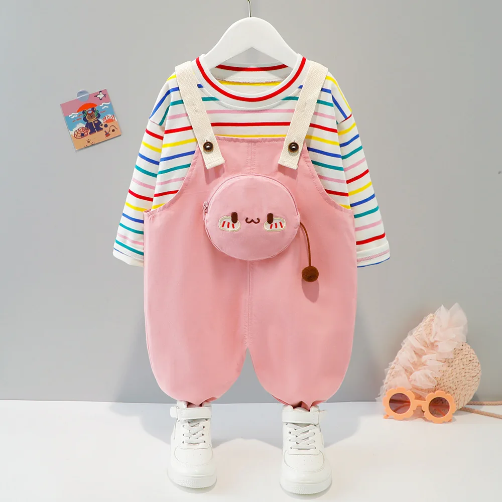 2 шт./компл. хлопковая рубашка с карманами и штаны для девочек 0-4 лет |