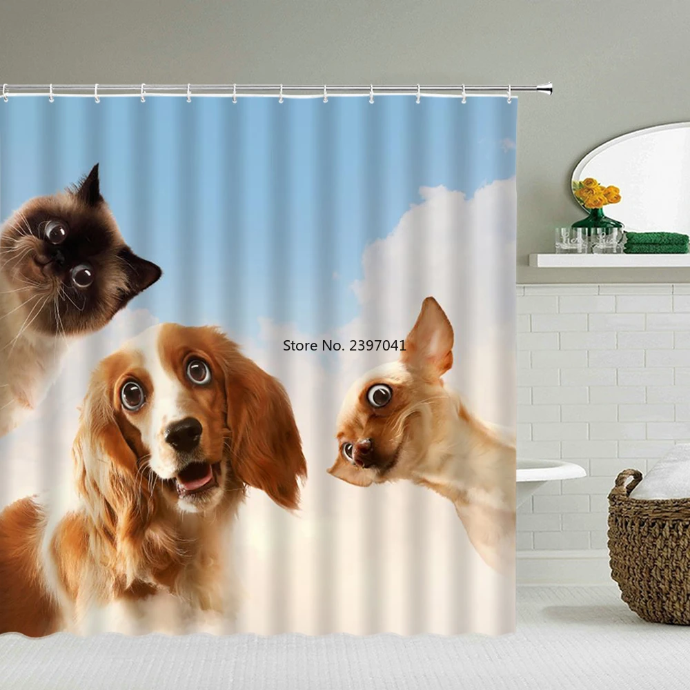 

Funny Surf Drifting Dog Shower Curtain Waterproof Polyester Fabric Printing Bath Curtain Bathroom large 240x180 with Hooks